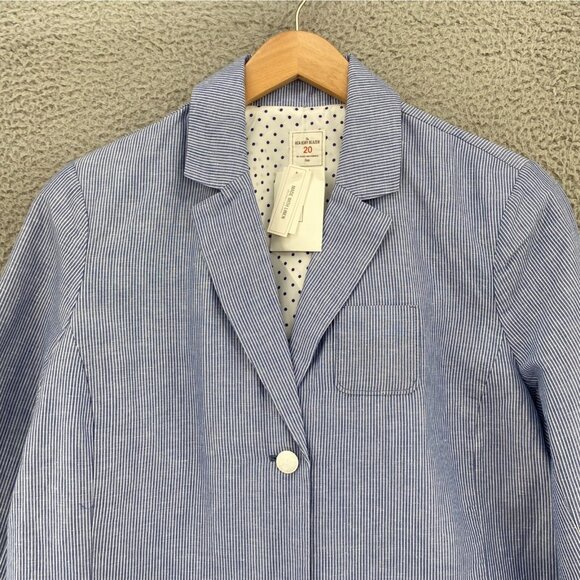 Gap Jacket Womens 20 Plus Academy Blazer Blue Mini Stripe Linen Blend Button NWT - Picture 2 of 11